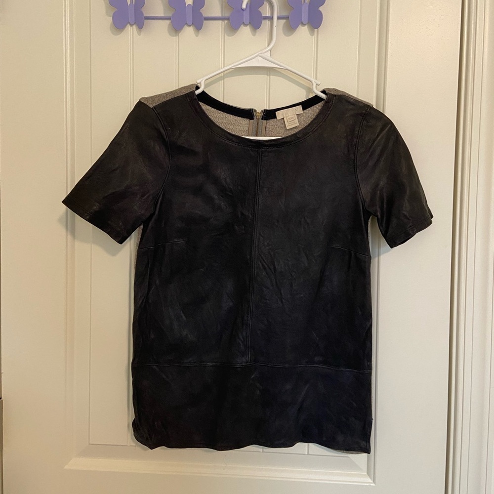 J. Crew‎ women’s leather front knit back zip up top XXS